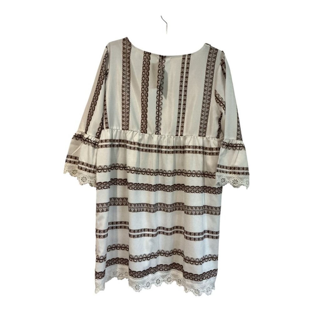 Amellia Women’s Boho Midi Dress Embroidered White Brown Size Large - Picture 3 of 8